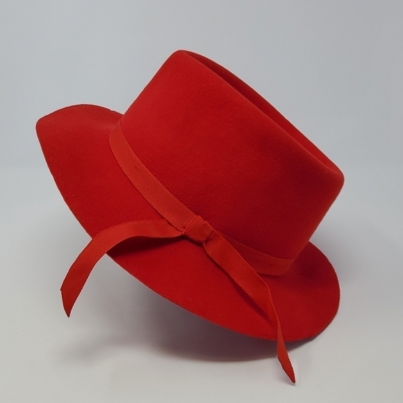 DORFMAN PACIFIC CO. DPC RED HAT 100% WOOL RED RIBBON ACCENT WOMEN SIZE MEDIUM - Picture 1 of 12